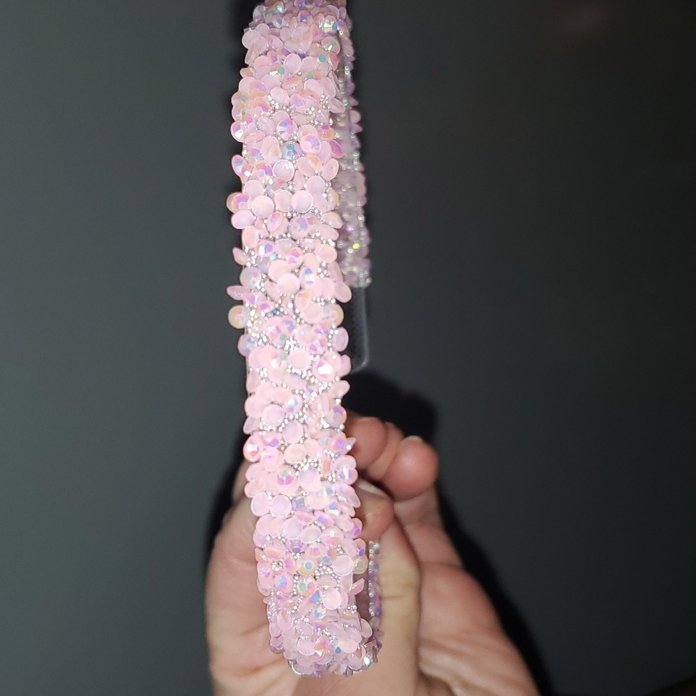 New boutique handmade rhinestone glitter flexible plastic headband pink - Picture 3 of 5